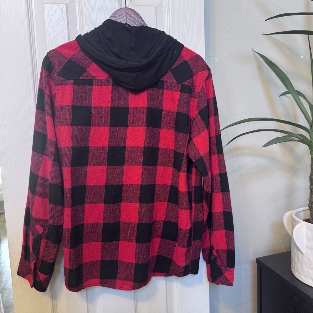 Reccess Red and Black Plaid Hoodie Shirt 100% Cotton Men’s Size Medium - Picture 5 of 9